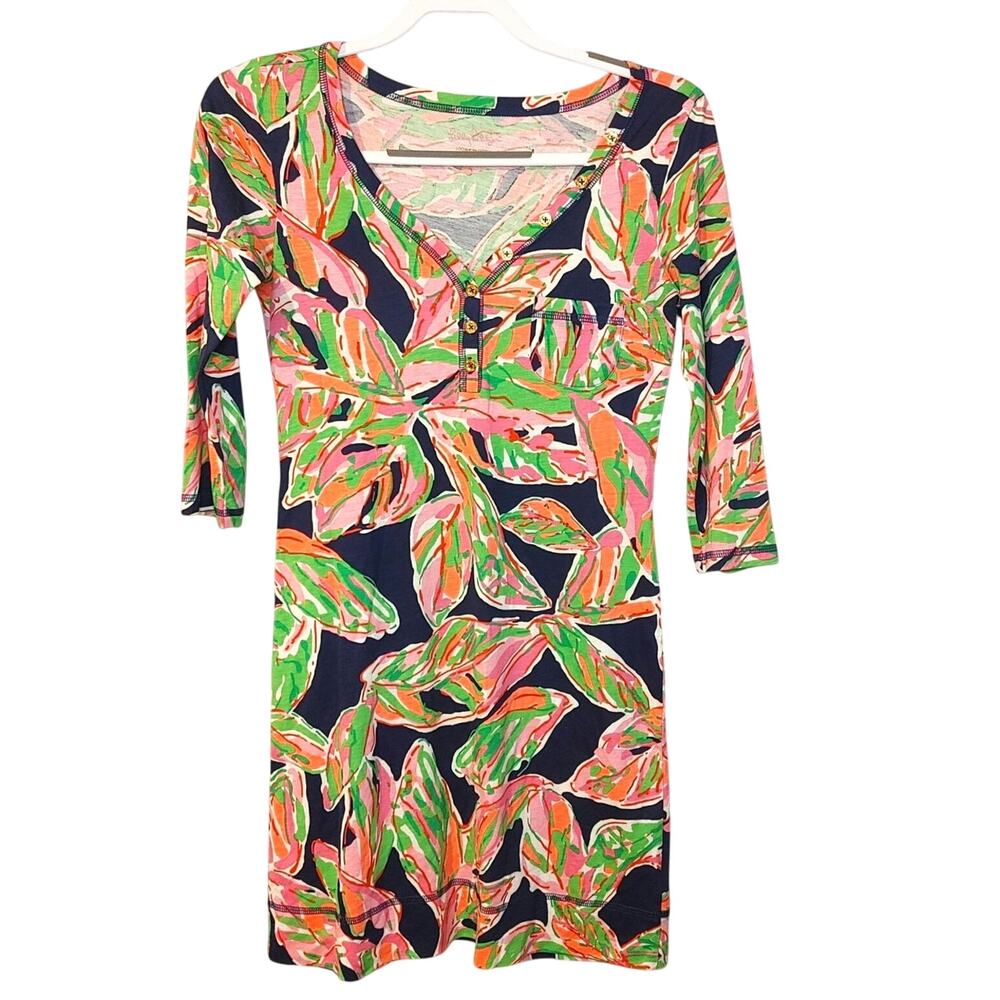 Lilly Pulitzer Size Extra Small XS 100% Pima Cotton Palmetta Dress Vias Print
